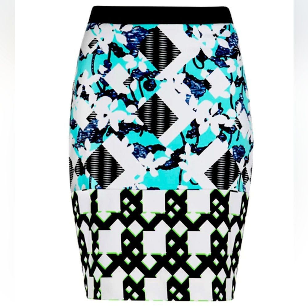 NWT Peter Pilotto Sea Breeze Floral Check Print Pencil Skirt Size 6